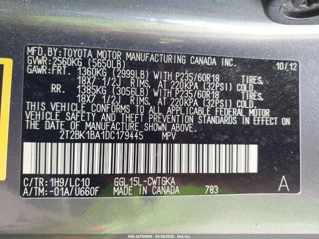 44704899 :رقم المزاد ، 2T2BK1BA1DC179445 vin ، 2013 Lexus Rx 350 مزاد بيع