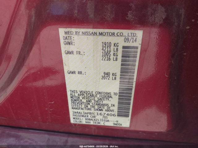 Nissan Altima 2.5 Sv 2015 1N4AL3AP8FC167406 Image 9