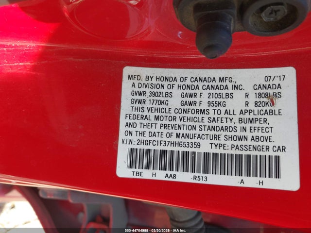 2HGFC1F37HH653359 Honda Civic Ex-t