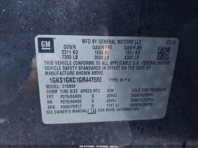 Продаж на аукціоні авто 2016 Gmc Yukon Xl Slt, vin: 1GKS1GKC1GR447680, номер лоту: 44704964