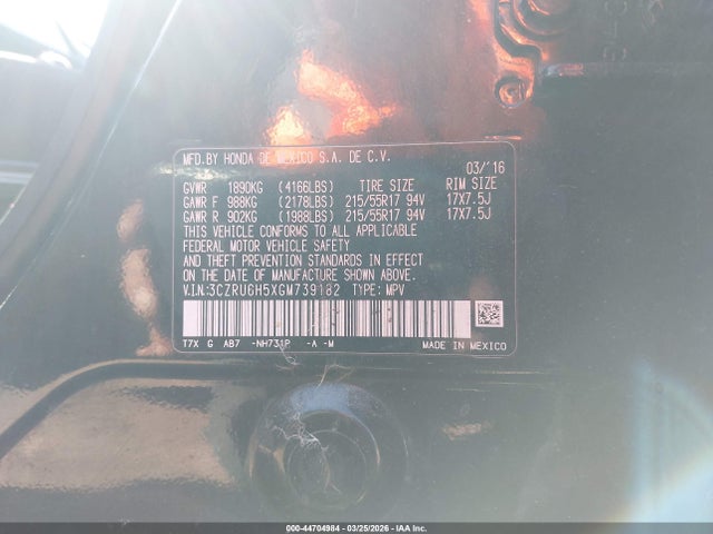 3CZRU6H5XGM739182 Honda HR-V EX