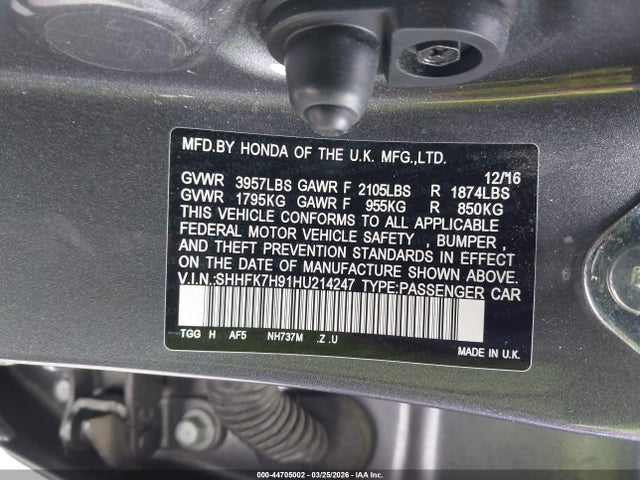 SHHFK7H91HU214247 Honda Civic Sport Touring