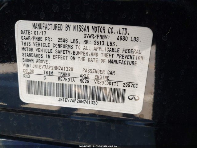 Auction sale of the 2017 Infiniti Q50 3.0t Signature Edition, vin: JN1EV7AP2HM741320, lot number: 44705013