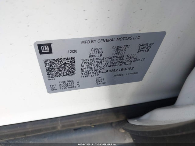 1GKKNKLA1MZ154202 GMC ACADIA SLE