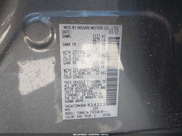 Aukcja sprzedaży 2017 Nissan Rogue Sv, vin: 5N1AT2MV8HC814223, numer aukcji: 44705023