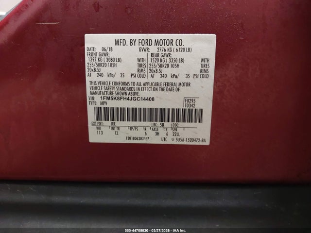 Aukcja sprzedaży 2018 Ford Explorer Limited, vin: 1FM5K8FH4JGC14408, numer aukcji: 44705030