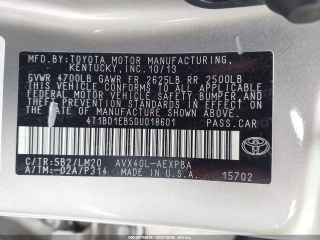 Продажа на аукционе авто 2013 Toyota Avalon Hybrid Limited, vin: 4T1BD1EB5DU018601, номер лота: 44705029