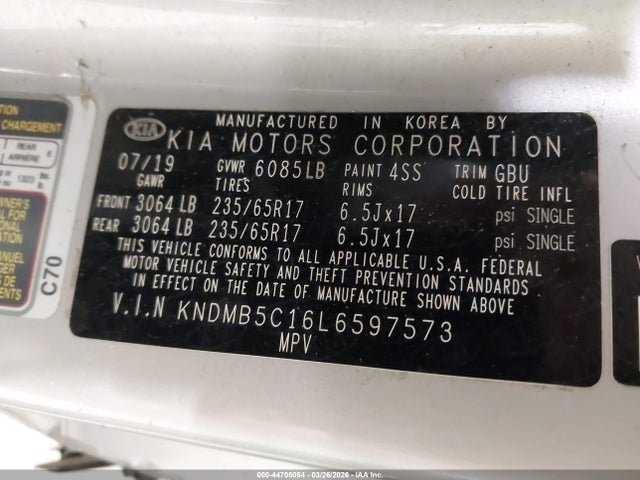 Продаж на аукціоні авто 2020 Kia Sedona Lx, vin: KNDMB5C16L6597573, номер лоту: 44705054