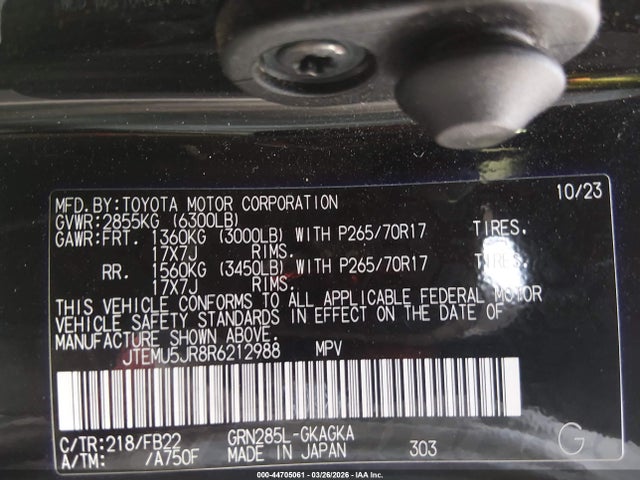 Продажа на аукционе авто 2024 Toyota 4runner Sr5, vin: JTEMU5JR8R6212988, номер лота: 44705061