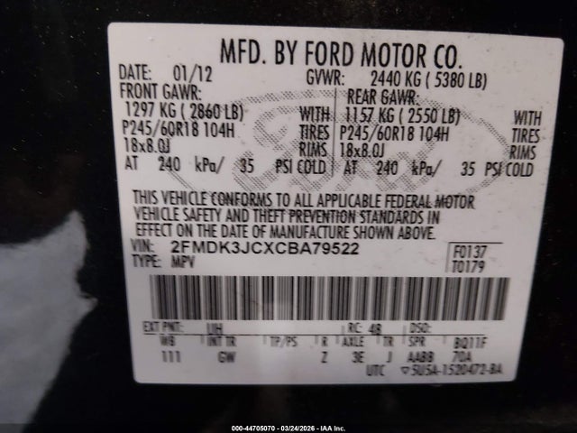 2012 FORD EDGE 2FMDK3JCXCBA79522 Photo 8