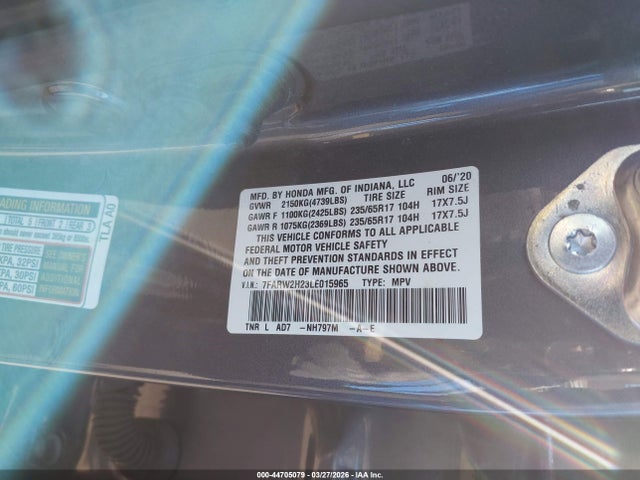 2020 Honda Cr-v Awd Lx მანქანა იყიდება აუქციონზე, vin: 7FARW2H23LE015965, აუქციონის ნომერი: 44705079