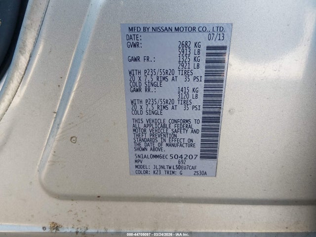 Продажа на аукционе авто 2014 Infiniti Qx60, vin: 5N1AL0MM6EC504207, номер лота: 44705097