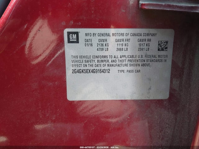 Продаж на аукціоні авто 2016 Buick Regal Turbo, vin: 2G4GK5EX4G9164312, номер лоту: 44705107