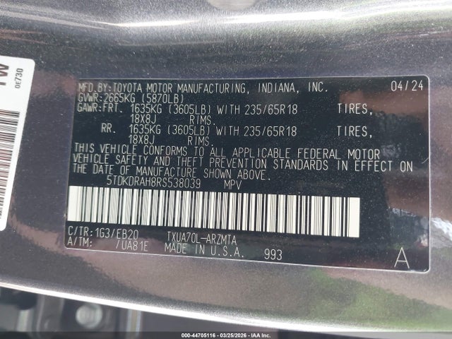 2024 TOYOTA HIGHLANDER 5TDKDRAH8RS538039 Photo 8