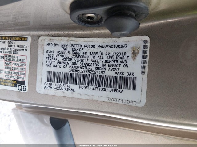 44705124 :رقم المزاد ، 1NXBR32E85Z524193 vin ، 2005 Toyota Corolla Ce مزاد بيع