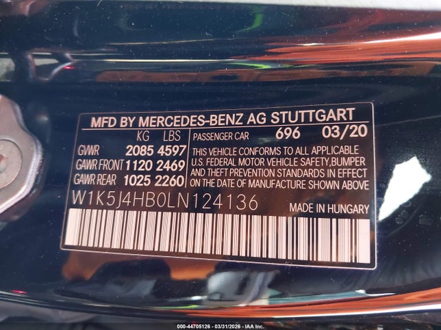 2020 Mercedes-benz Cla 250 4matic მანქანა იყიდება აუქციონზე, vin: W1K5J4HB0LN124136, აუქციონის ნომერი: 44705126