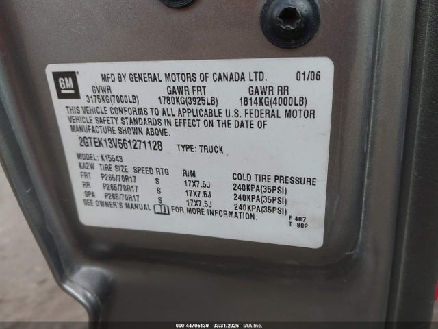 Продаж на аукціоні авто 2006 Gmc Sierra 1500 Sl, vin: 2GTEK13V561271128, номер лоту: 44705139
