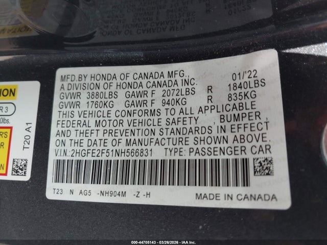 Honda Civic Sport 2022 2HGFE2F51NH566831 Image 9
