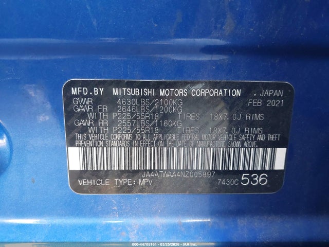 2022 MITSUBISHI ECLIPSE CROSS JA4ATWAA4NZ005897 Photo 8