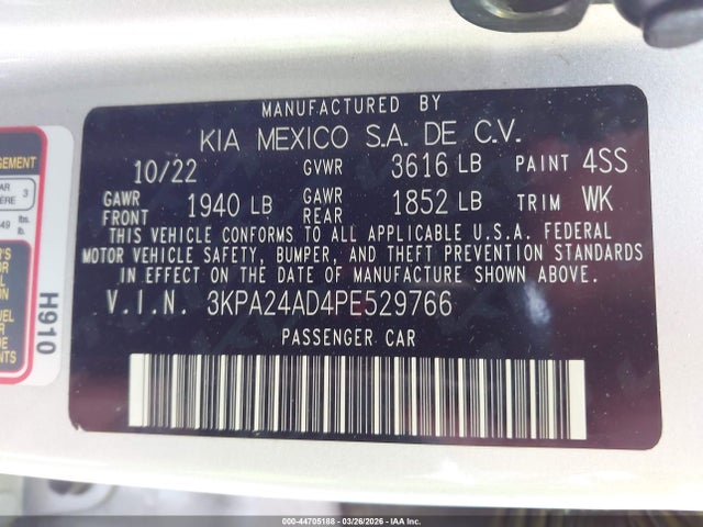 Aukcja sprzedaży 2023 Kia Rio S, vin: 3KPA24AD4PE529766, numer aukcji: 44705188