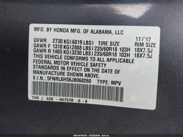 2018 HONDA ODYSSEY 5FNRL6H56JB068260 Photo 8