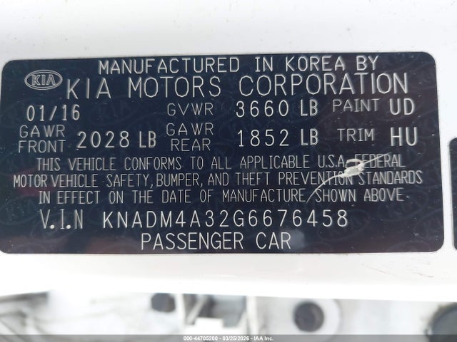 Aukcja sprzedaży 2016 Kia Rio Lx, vin: KNADM4A32G6676458, numer aukcji: 44705200