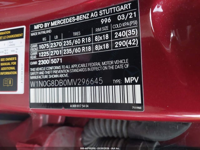 W1N0G8DB0MV296645 Mercedes-Benz Glc 300 Suv