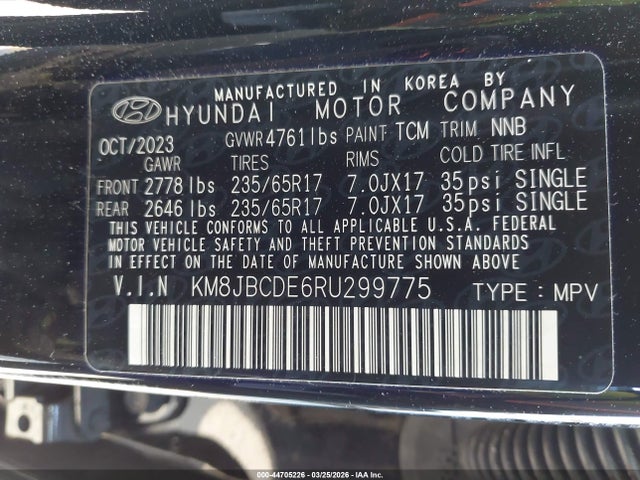Aukcja sprzedaży 2024 Hyundai Tucson Sel, vin: KM8JBCDE6RU299775, numer aukcji: 44705226