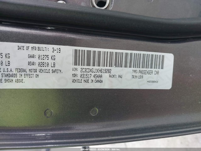 Продажа на аукционе авто 2019 Dodge Charger Scat Pack Rwd, vin: 2C3CDXGJ1KH619282, номер лота: 44705233