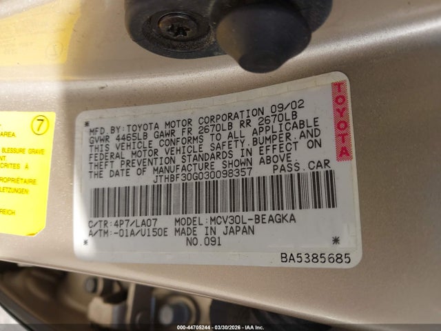 2003 LEXUS ES 300 JTHBF30G030098357 Photo 8
