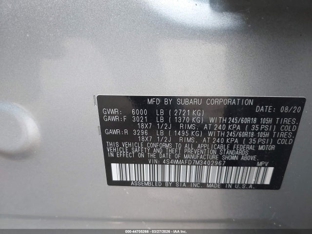 2021 SUBARU ASCENT 4S4WMAFD7M3402967 Photo 8