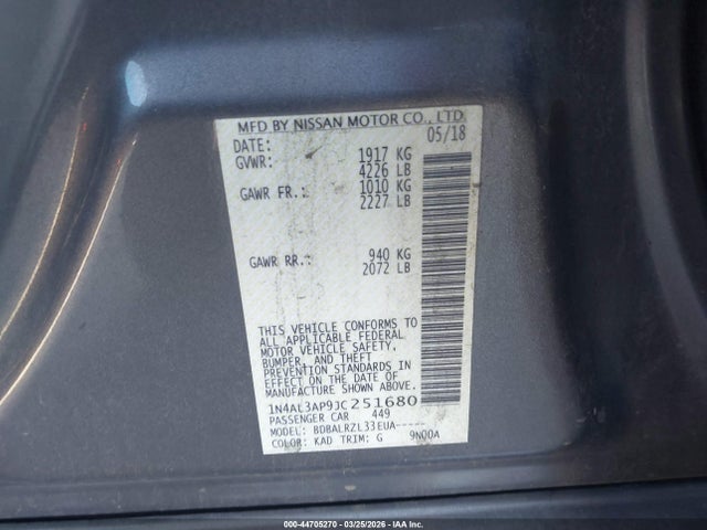 Nissan Altima 2.5 Sl 2018 1N4AL3AP9JC251680 Image 9