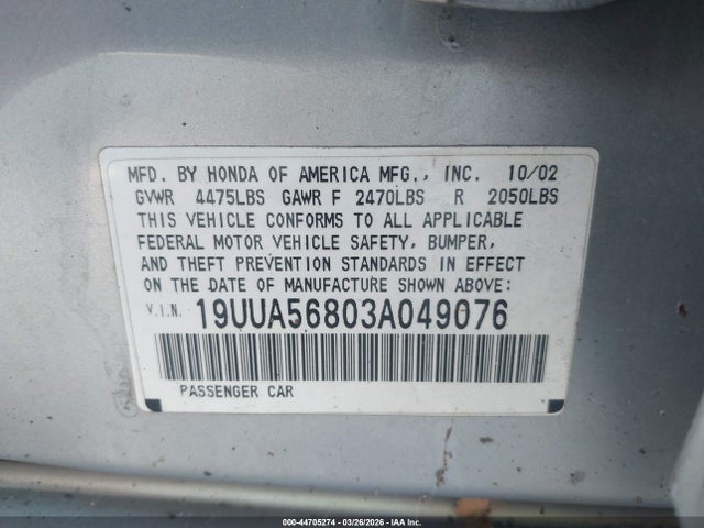 2003 ACURA TL 19UUA56803A049076 Photo 8