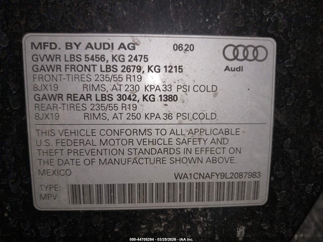 Aukcja sprzedaży 2020 Audi Q5 Prestige 45 Tfsi Quattro S Tronic, vin: WA1CNAFY9L2087983, numer aukcji: 44705294