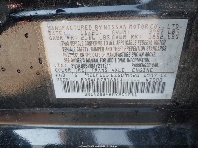 Aukcja sprzedaży 2021 Nissan Sentra S Xtronic Cvt, vin: 3N1AB8BV8MY211211, numer aukcji: 44705307