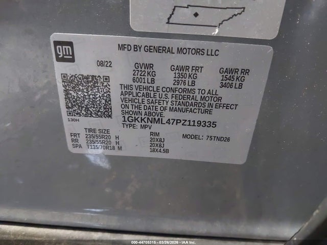 Aukcja sprzedaży 2023 Gmc Acadia Fwd Slt, vin: 1GKKNML47PZ119335, numer aukcji: 44705315