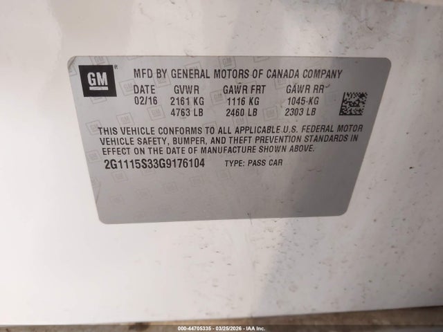 Продажа на аукционе авто 2016 Chevrolet Impala 2lt, vin: 2G1115S33G9176104, номер лота: 44705335