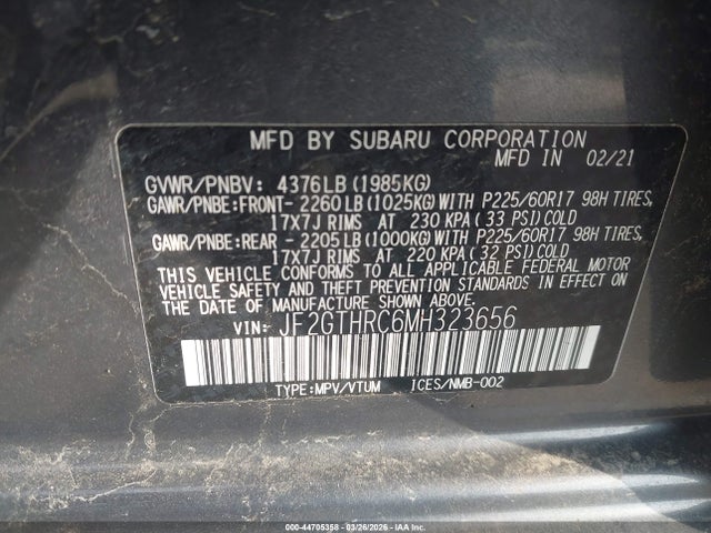 Продаж на аукціоні авто 2021 Subaru Crosstrek Sport, vin: JF2GTHRC6MH323656, номер лоту: 44705358