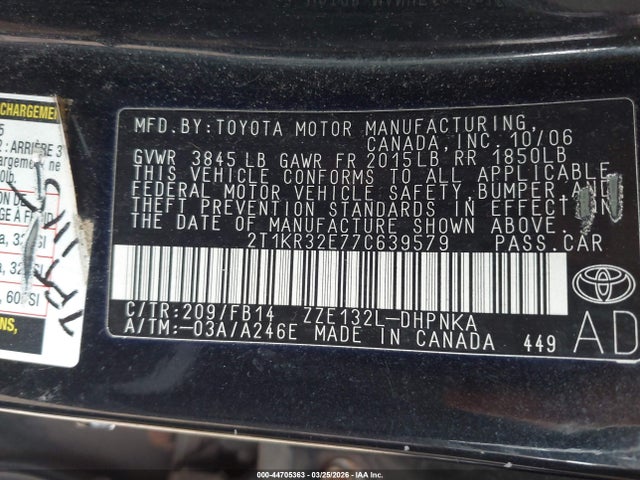 Aukcja sprzedaży 2007 Toyota Matrix Xr, vin: 2T1KR32E77C639579, numer aukcji: 44705363