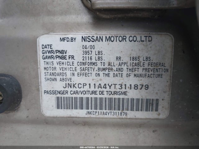 44705384 :رقم المزاد ، JNKCP11A4YT311879 vin ، 2000 Infiniti G20 Luxury/touring مزاد بيع