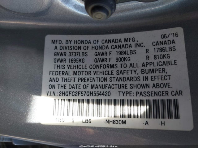 2016 HONDA CIVIC 2HGFC2F57GH554420 Photo 8