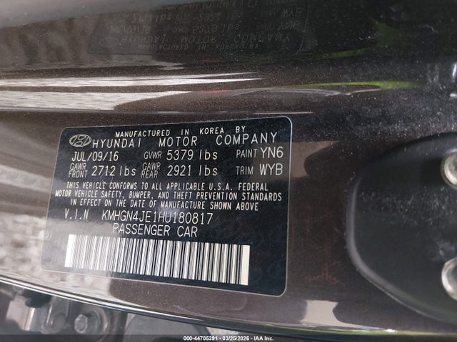 KMHGN4JE1HU180817 Genesis G80 3.8