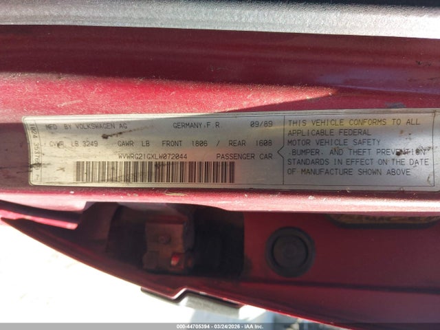 Aukcja sprzedaży 1990 Volkswagen Jetta Gl, vin: WVWRG21GXLW072044, numer aukcji: 44705394