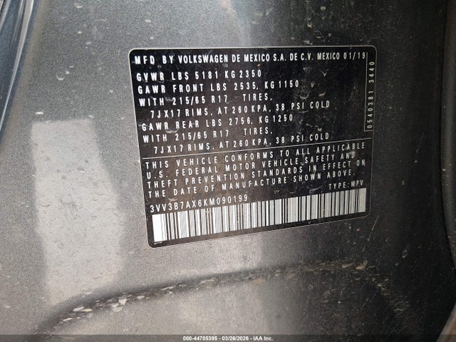 Продаж на аукціоні авто 2019 Volkswagen Tiguan 2.0t Se/2.0t Sel/2.0t Sel R-line/2.0t Sel R-line Black, vin: 3VV3B7AX6KM090199, номер лоту: 44705395