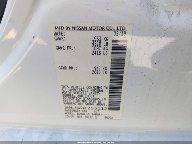 1N4BL4BV2KC255112 Nissan Altima 2.5 S
