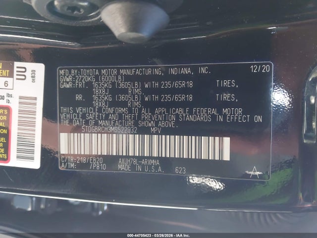 5TDGBRCH3MS522932 Toyota Highlander Hybrid Xle