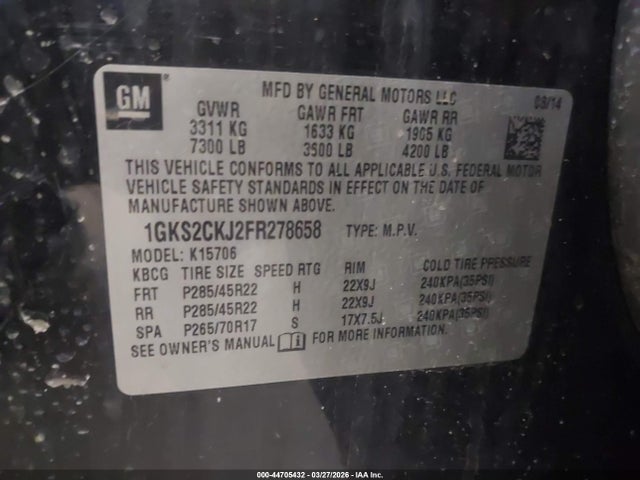 Продаж на аукціоні авто 2015 Gmc Yukon Denali, vin: 1GKS2CKJ2FR278658, номер лоту: 44705432
