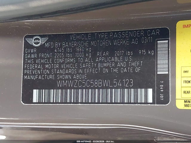 2011 MINI COOPER S COUNTRYMAN WMWZC5C58BWL54123 Photo 8