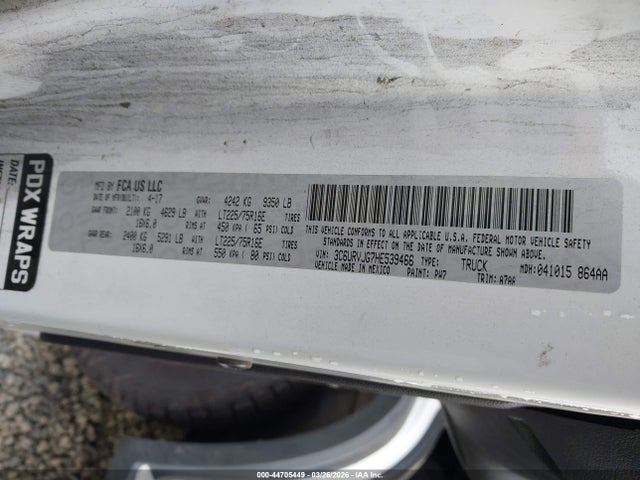 Aukcja sprzedaży 2017 Ram Promaster 3500 Cargo Van High Roof 159 Wb Ext, vin: 3C6URVJG7HE539466, numer aukcji: 44705449