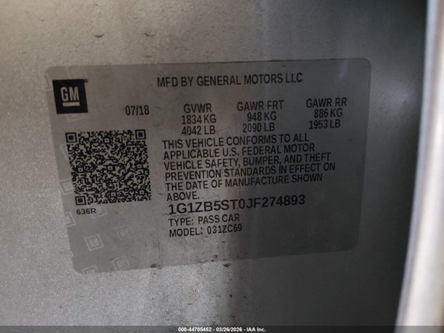 1G1ZB5ST0JF274893 Chevrolet Malibu 1ls